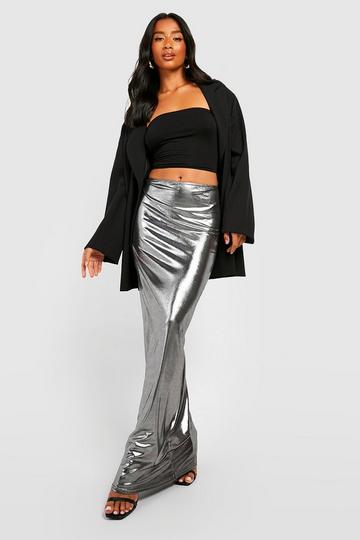 Petite Metallic Maxi Skirt silver