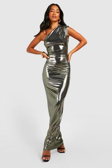 Gold Metallic Petite Metallic Asymmetric Maxi Dress