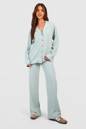 Linen Mix Relaxed Fit Wide Leg Trousers sage