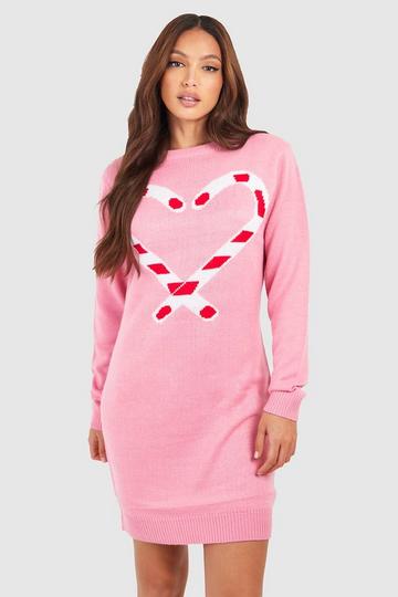Tall Candy Cane Christmas Sweater Dress pink
