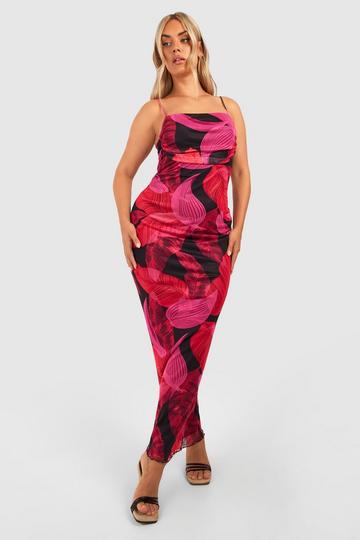 Plus Floral Print Mesh Maxi Slip Dress pink