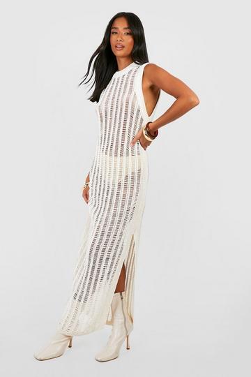 Cream White Petite Knitted Sleeveless Maxi Dress