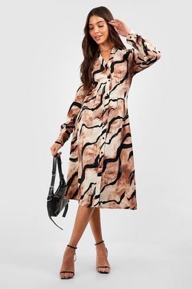 Animal Print Knee Length Tiered Shirt Dress