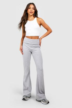 Grey Ribbed Flared Trousers