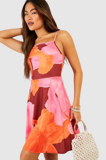 Abstract Floral Printed Swing Dress pink