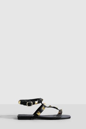 Stud Detail Caged Sandals black