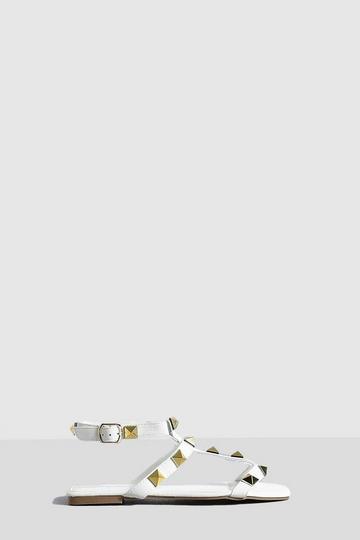 Stud Detail Caged Sandals white