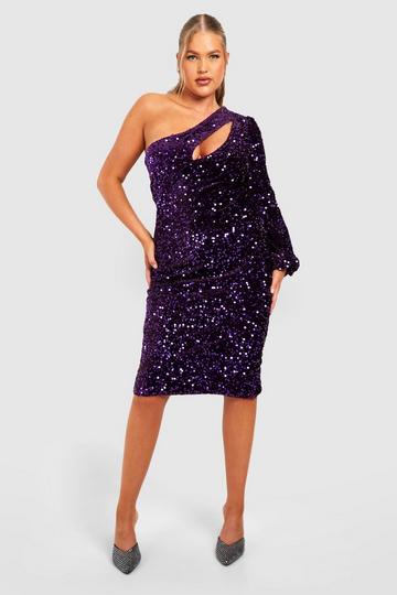 Plus Sequin Cut Out One Shoulder Dress purple
