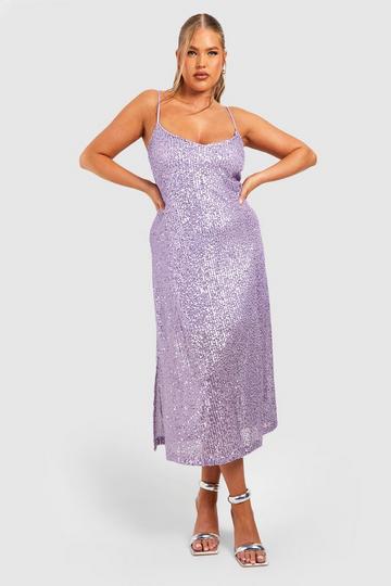 Lilac Purple Plus Sequin Split Midaxi Dress