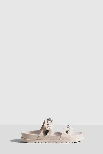Western Detail Double Strap Sliders nude