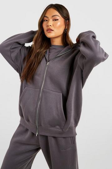 Charcoal Grey Oversized Zip Through Hoodie