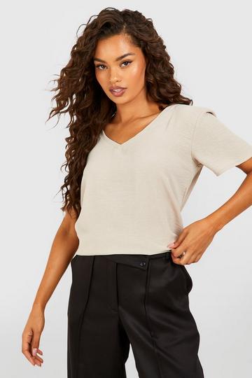 Relaxed Fit V Neck Woven T Shirt taupe