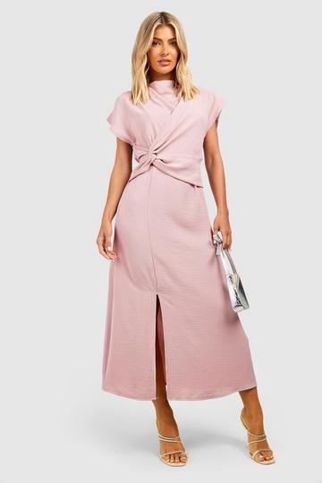 Hammered Drape Knot Front Midaxi Dress rose