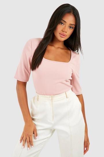 Jersey Crepe Square Neck Half Sleeve Top dusty rose