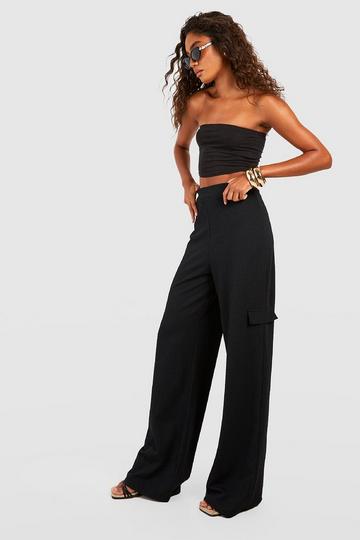 Black Tall Textured Cargo Tailored Wide Leg Trousers