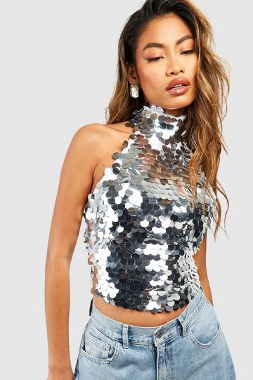 Large Sequin Halter Top silver
