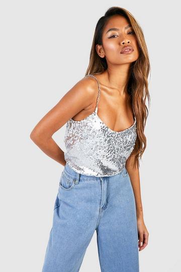 Silver Folded Sequin Metal Trim Cami