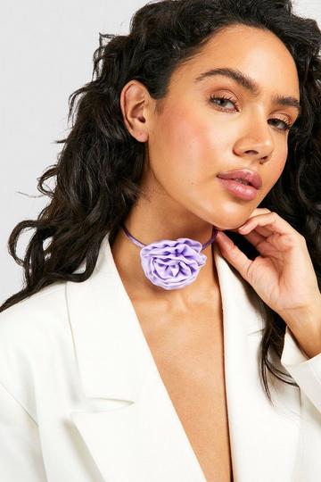 Purple Lilac Satin Rose Choker Necklace