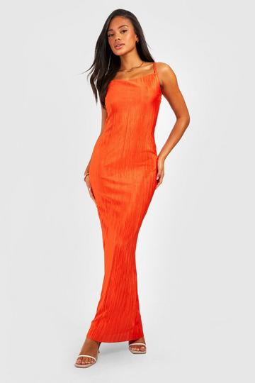 Orange Plisse Strappy Maxi Dress