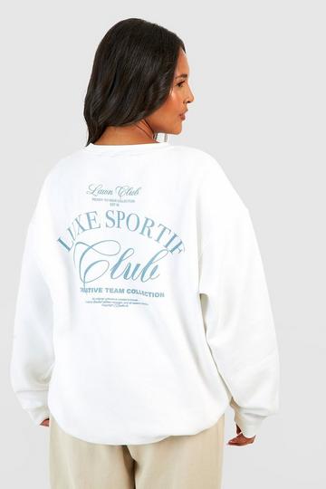 Ecru White Plus Sports Club Slogan Printed Sweatshirt