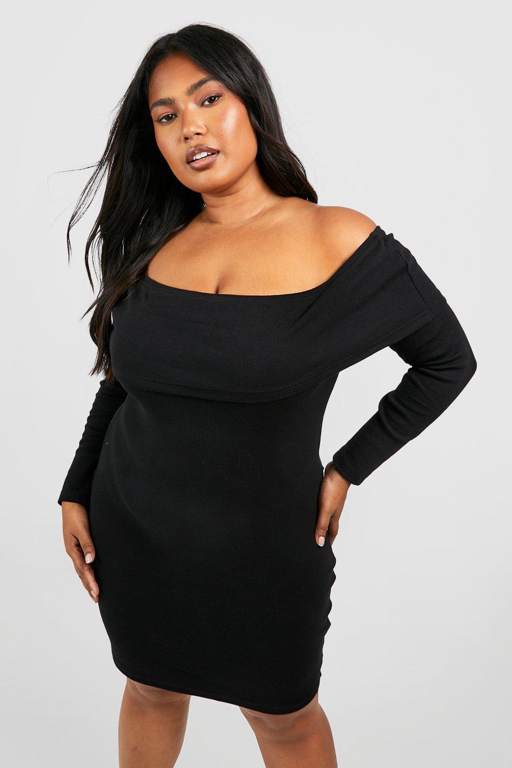 Plus size off the 2024 shoulder long sleeve dress