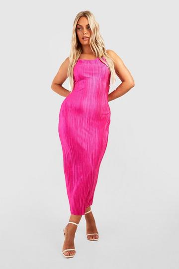 Fuchsia Pink Plus Plisse Maxi Dress