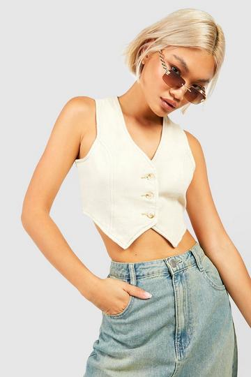 Gilet sans manches boutonné en jean pale grey
