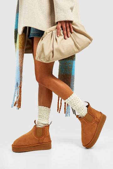 Platform Elastic Panel Cosy Boots chestnut