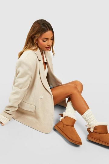 Fur Lined Bow Back Cosy Boots chestnut