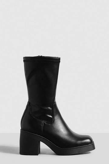 Wide Width Platform Block Heel Sock Boots black