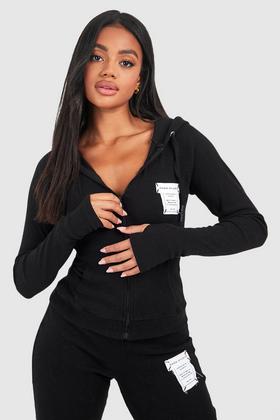 Black Sculpt Luxe Long Sleeve Hooded Gym Jacket