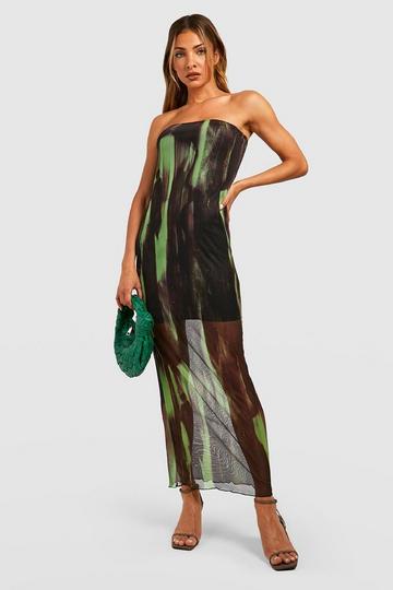 Abstract Mesh Bandeau Maxi Dress green