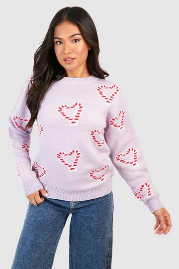 Petite Candy Cane Christmas Sweater lilac