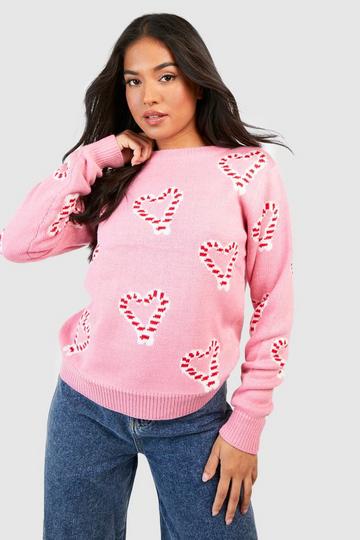 Pink Petite Candy Cane Christmas Sweater