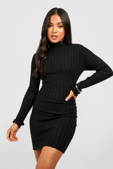Petite Wide Rib Knitted Mini Dress black