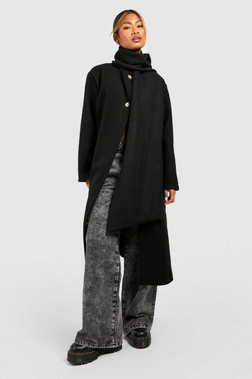 Black Scarf Wool Look Midaxi Coat