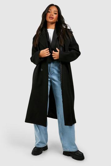 Black Oversized Shoulder Pad Midi Wool Look Coat