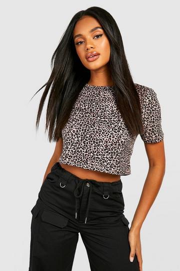 Leopard Short Sleeve Crop T-shirt black