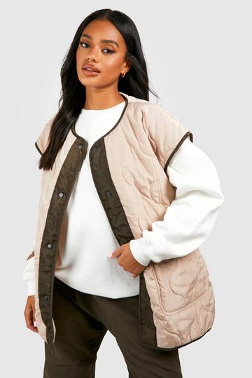 Stone Beige Onion Quilted Belt Detail Gilet