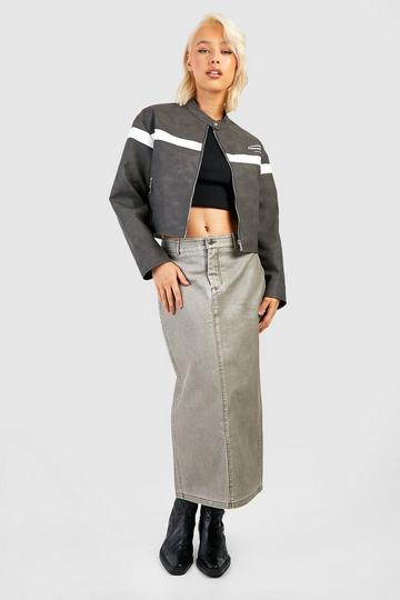 Vintage Look Faux Leather Midi Skirt grey