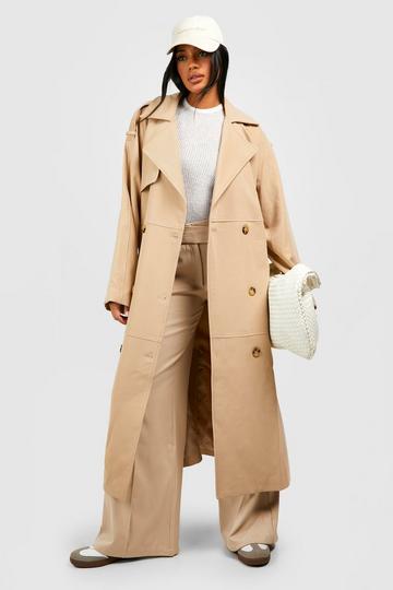 Khaki Woven Hooded Trench Coat, Outerwear