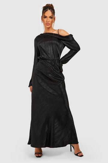 Jaquard Satin Asymmetric Maxi Dress black