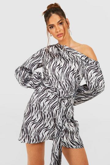 Zebra Wrap Mini Dress black