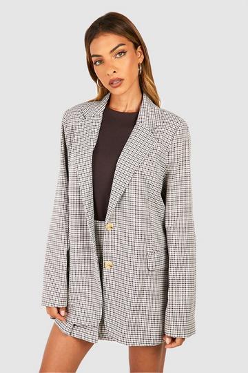 Tonal Textured Check Relaxed Fit Blazer chocolate