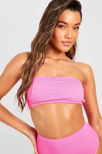 Pink Crinkle Bandeau Bikini Top