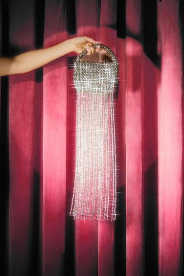 Silver Premium Beaded Fringe Diamante Bag
