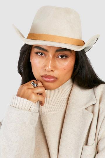 Curved Edge Cowboy Fedora Hat sand
