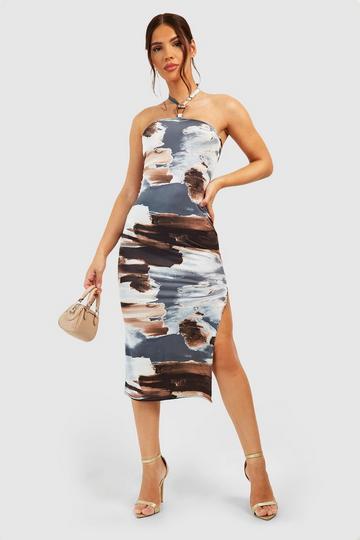 Abstract Gold Trim Detail Midaxi Dress charcoal