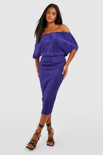 Purple Plisse Off The Shoulder Midi Dress