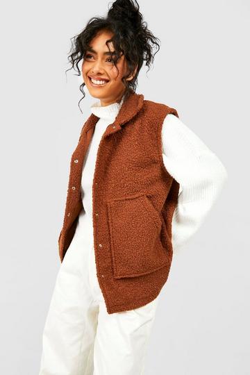 Oversized Boucle Wool Look Gilet camel